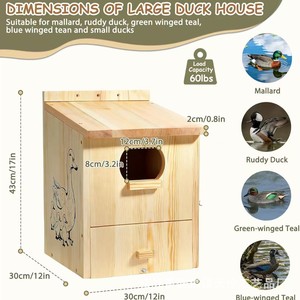 Casa de patos de madera para exteriores, nido grande para patos, nido para patos junto al lago, comedero para patos, comedero y observador de mascotas de madera maciza - Product Image 4