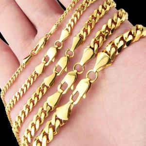 Chaîne pour homme en acier inoxydable argenté, or véritable 18 carats, or massif, tendance, durable, ne se décolore pas, pour hommes et garçons - Product Image 6