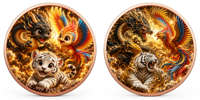 Pièce de monnaie en cuivre pur 999 de 1 oz, en relief 3D, couleur UV, série Confrontation des Créatures Mythiques, édition collector colorée