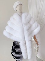 MWFur Mode Nouveau Design Hiver Femmes Poncho Épais Blanc Naturel Fourrure de Renard Châle avec Queue Pour Dame