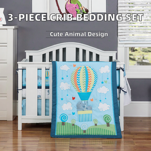 Ensemble de literie pour lit bébé 3 pièces, design cartoon (100% polyester tissé, couette + drap + jupe de lit), non toxique, imperméable - Product Image 2