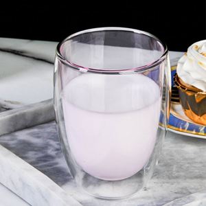 Tasse en verre borosilicate double paroi, résistante aux hautes températures, isolante, en forme d'œuf, sans poignée ni couvercle, pour jus, café, eau - Product Image 2