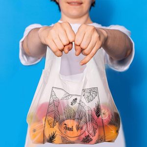 ถุงพลาสติกย่อยสลายได้สำหรับใส่ของชำ มีหูหิ้ว ข้อความขอบคุณแบบใส ใช้ซ้ำได้ สำหรับร้านอาหาร ปรับแต่งได้ - Product Image 5