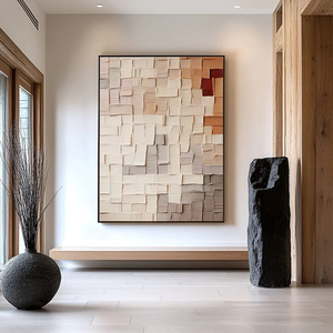 Grande <span class=keywords><strong>peinture</strong></span> murale <span class=keywords><strong>abstraite</strong></span> moderne Wabi Sabi verticale beige et marron sur toile pour la maison et la galerie - Product Image 5