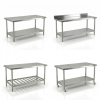 Table de travail en acier inoxydable 304 pour la restauration, finition polie, préparation alimentaire, égouttoir, capacité de charge 300 kg/m²