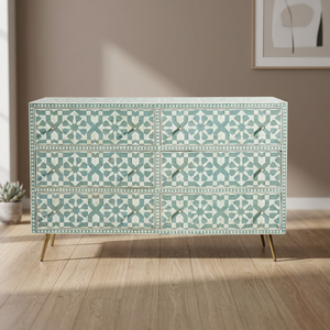 Armoire de rangement moderne pliable avec incrustations en os, 4 tiroirs, noir, blanc, vert, pour chambre à coucher, salon, hôtels, hôpitaux, appartements - Product Image 1