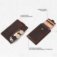 Dompet Kartu Kredit Pria Kulit Asli Wadah Kartu Aluminium untuk Pria Dompet Koin Pria Pengait Pendek Carteiras Kecil