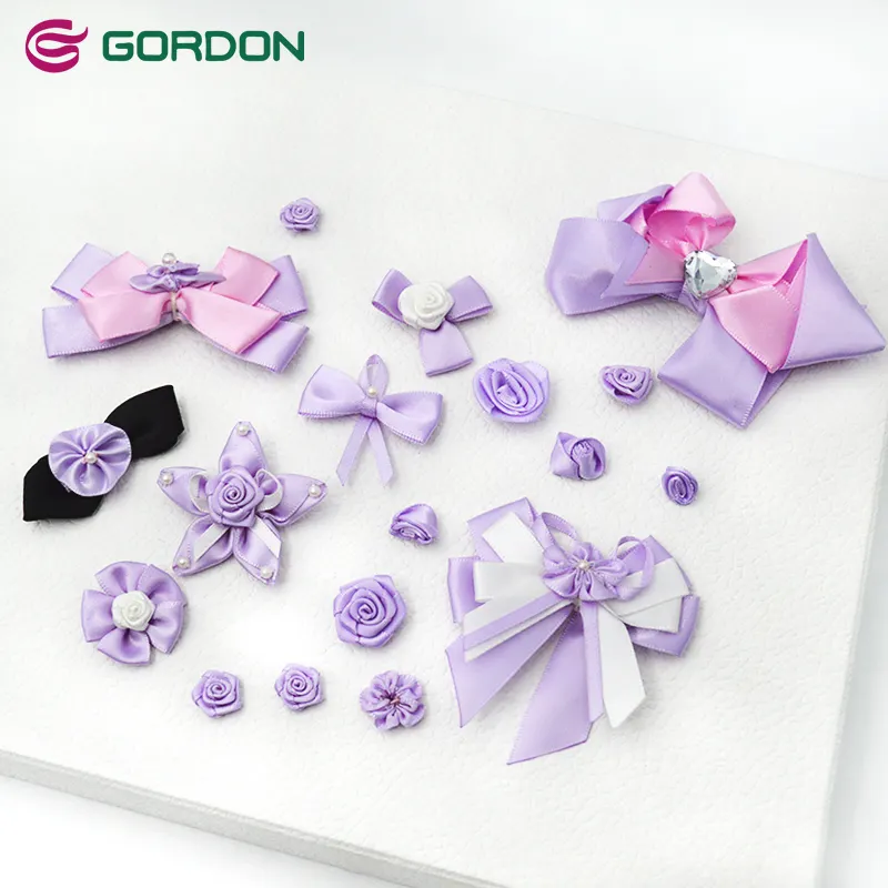 Gordon Ribbons kustom pita busur seri ungu kecil buatan tangan pita Satin digunakan untuk pakaian dalam Lingerie aksesori dekorasi