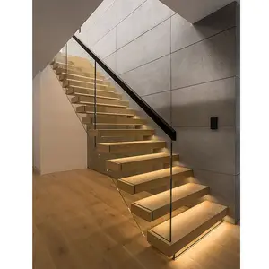 Tiêu chuẩn mỹ nội thất hiện đại thẳng dẫn đèn tường nổi cầu thang với gỗ Tread