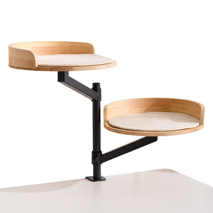 Hamaca giratoria ajustable para gatos de escritorio con cama de madera y mesa con clip para que el gato duerma y trepe, cama portátil para mascotas - Product Image 1