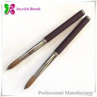 Pinceau à ongles en acrylique personnalisé avec logo, poils Kolinsky véritable, manche en métal couleur café, tête ronde, pour le vernis à ongles et la beauté des ongles