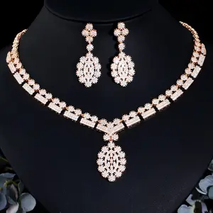 New Fashion Luxury Brass Zircon Jewelry Set Jewelry Women's Banquet Wedding Accessories Necklace/Earring 2Piece Jewelry Set