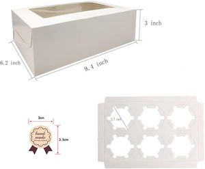 Wholesale 6 Holes White Paper <b>Cupcake</b> <b>Box</b> with Clear Window Including Stickers, 12 Pack <b>Cupcake</b> Boxes with Inserts - Product Image 3