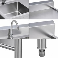 Évier de cuisine professionnel en acier inoxydable 201, simple bac, robuste, avec poste de travail