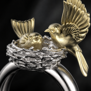Anello a Forma di Nido d'Uccello, Design Creativo Bicolore per Donne - Product Image 3