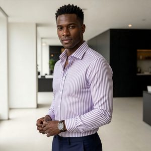 <span class=keywords><strong>Camisa</strong></span> <span class=keywords><strong>de</strong></span> <span class=keywords><strong>Vestir</strong></span> <span class=keywords><strong>de</strong></span> Manga Larga con Rayas Verticales para Hombre, Color Morado con Rayas Blancas, <span class=keywords><strong>Cuello</strong></span> Clásico, Camisas Formales <span class=keywords><strong>de</strong></span> Oficina para Hombre - Product Image 4