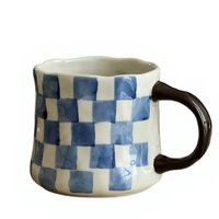 Mug à café en porcelaine à carreaux rétro 16oz, extra large, motif vintage, passe au micro-ondes et au lave-vaisselle, réutilisable, sans plomb, sans cadmium