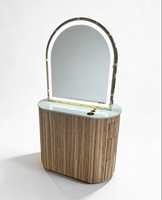 Miroir de coiffure de salon de coiffure moderne et unique en forme ronde dorée double face avec table de maquillage