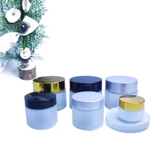 Customized Cosmetic Glass Cream Jar In 5g 10g 15g 20g 30g 50g 100g Frosted Glass Jars With Silver Lids