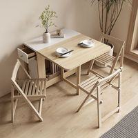 Ensemble Table et Chaises Pliantes en Bois Style Crème, Simple et Multifonctionnel, pour Usage Domestique, Repas Mobile, Conception Pliable Pratique