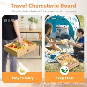 Wooden Picnic <b>Box</b> Portable Solid Wood Transparent Lid For Outdoor <b>Camping</b> Fruit And Snack <b>Storage</b> - Product Image 3