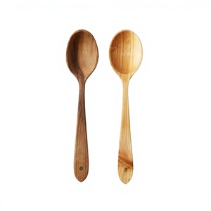 Handmade Wooden Spoons Set of 2 Natural Wood <b>Kitchen</b> Utensils for Cooking Stirring Mixing Serving - Product Image 3