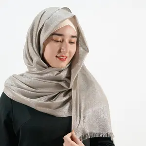 Custom Luxury Fashion Polyester Veils Satin Silk Scarf Foulard Shawls Shimmer Voile Hijab Muslim Women Solid Color Summer