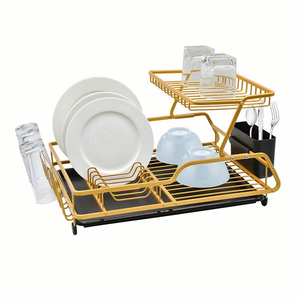Estante de Almacenamiento de Vajilla de Sobremesa de Doble Capa de Aluminio Anodizado PP Tipo Vertical con Bandeja Recolectora, Modelo de Cocina con Expansión Vertical OEM - Product Image 2