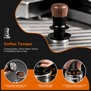 Prensador de Café Moderno con Mango de Madera, Base de Acero Inoxidable, Diseño Ondulado, Profundidad Ajustable, Presión Constante 51/53/58mm - Product Image 3