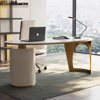 Luxe Moderne E1 MDF Rock Dalle Top Ordinateur Ensemble de bureau Table de bureau en noir blanc Home CEO Mobilier de bureau avec panneau Style Bois
