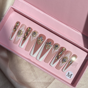 Usine En Gros De Mode Acrylique Presse Sur Les Ongles À La Main De Luxe Bling Presse Sur Les Ongles <span class=keywords><strong>Manucure</strong></span> Française Sur 10 Pcs - Product Image 4