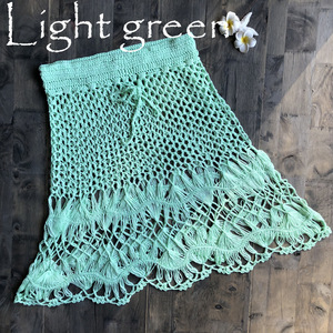 Jupe courte en crochet faite à la main de couleur unie avec cordon de serrage pour les femmes Style décontracté avec taille naturelle pour les vacances d'automne Vêtements de plage - Product Image 2