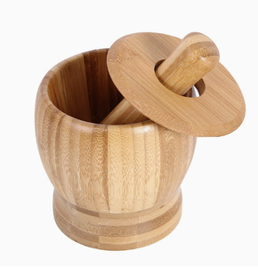 ครกไม้ไผ่และสากพร้อมฝา-เครื่องมือ<span class=keywords><strong>ครัว</strong></span>ที่ทนทานสำหรับการบดกระเทียมและเครื่องเทศ - Product Image 1