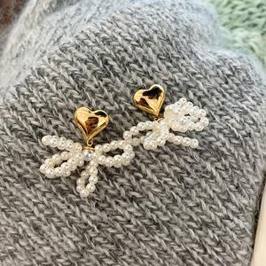 All'ingrosso Eritic Esclusiva Coquette con Nodo Orecchini di Perle per Donne Cuore Orecchino Gioielli - Product Image 3