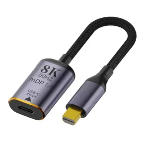 USB Tipe C Input perempuan Ke Mini Displayport 1.4 Male Output kabel HDTV 8K @ 60hz 4K @ 120hz untuk Tablet Laptop telepon