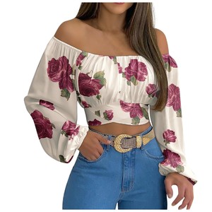 King Mcgreen Star <span class=keywords><strong>Camiseta</strong></span> de <span class=keywords><strong>manga</strong></span> <span class=keywords><strong>larga</strong></span> Sexy fuera del hombro Bodycon mujeres Streetwear Crop Tops verano sólido elegante camisetas - Product Image 1