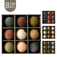 Nouvelles Boules Décoratives de Noël en Caoutchouc Floqué Luxe Léger 8cm – Ensemble de Décorations Festives pour la Maison