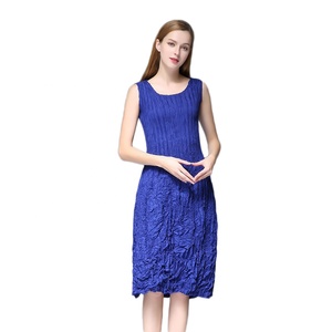 Nuovo Prodotto Casuale Pieghettato Forma di Foglia Abito Senza Maniche Delle Donne del Vestito - Product Image 1