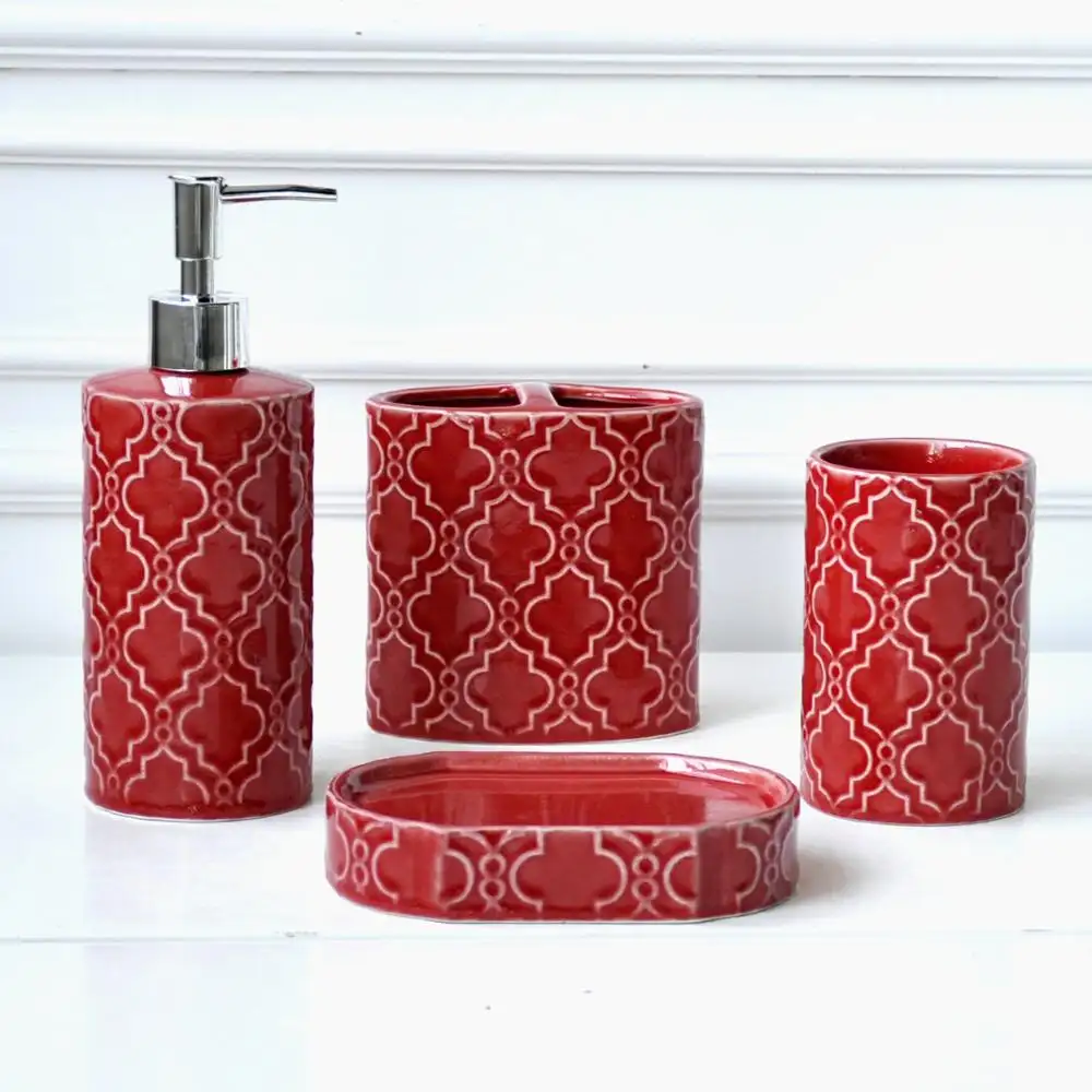 Jiashun Prodotti da Bagno Rosso Geometrica Superficie in Ceramica Accessori per Il Bagno Set