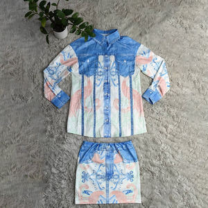 Ropa de verano para mujer, conjuntos de blusas y faldas de manga larga de estilo dulce, Material de licra, decoración de botones lavable - Product Image 5