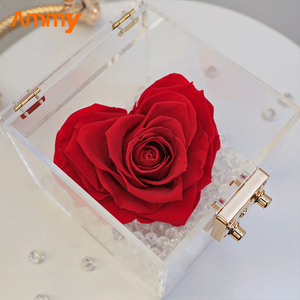 Caja de flores acrílicas hechas a mano, caja cuadrada de flores preservadas, tipo corazón para Navidad, Día de San Valentín, regalo favorito de la floristería - Product Image 5