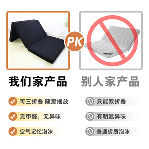 Foldable Home Sleeping Mat 80mm Thick Three-Fold <b>Memory</b> <b>Foam</b> Mattress For Indoor Outdoor Use Black Gray Mesh Sponge - Product Image 1