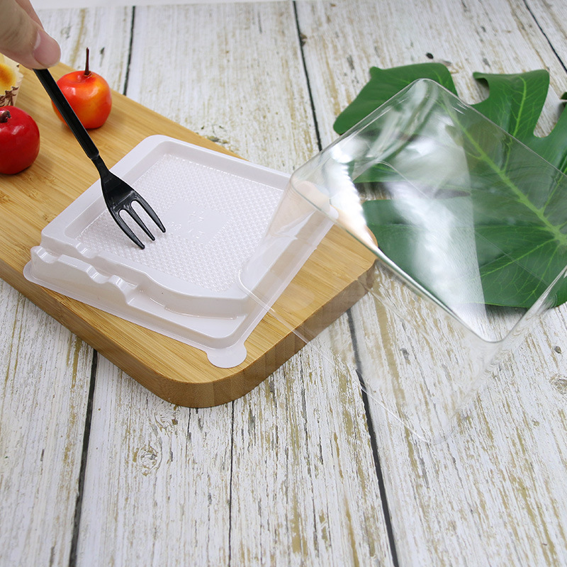 Including fork Transparent Pet Rectangle Dessert Cake Boxes Small Clear Slice Roll Cake Plastic Packaging