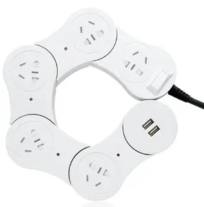 Enchufe de extensión AU Protector contra sobretensiones de pivote de flexión Flexible 5 salidas de CA 2 puertos USB Regleta de alimentación