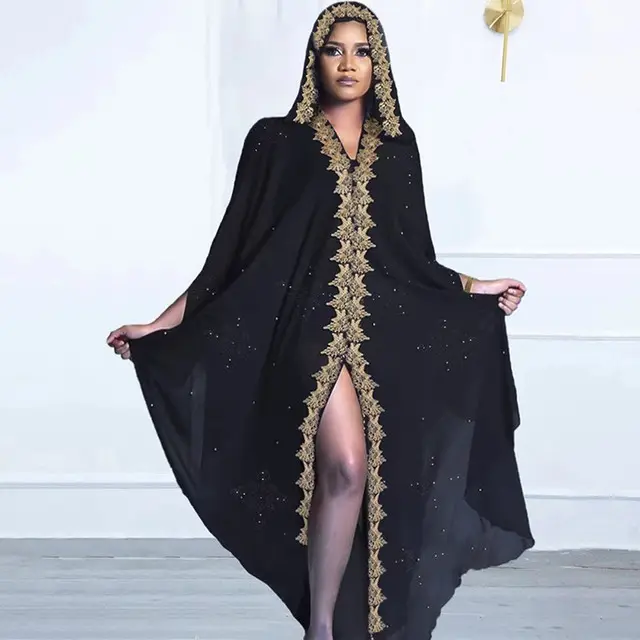 Dubai Abaya Vestido para Mulheres Muçulmano Chiffon Maxi Kaftan Vestido Vestidos De Noite Africanos Kimono Robe Islam Clothing Beads Luxo