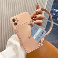 Tpu pc charge sans fil coque de téléphone couverture arrière antichoc portefeuille carte sac suspendu corde pour iPhone 12 13 14 15 16 pro max coque