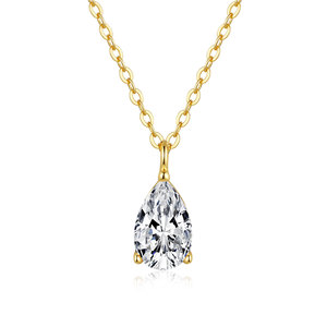 Collana in Argento Sterling 925 Placcato <span class=keywords><strong>Oro</strong></span> 14k con Moissanite Taglio Pera da 1 Carato, Colore <span class=keywords><strong>D</strong></span>, Purezza VVS, Taglio Eccellente, Anallergica e Senza Nichel - Product Image 1