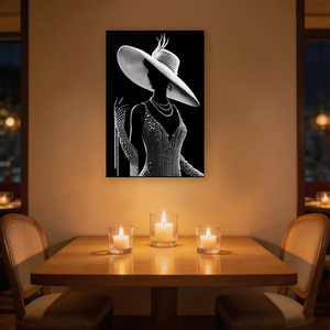 <span class=keywords><strong>Tableau</strong></span> mural moderne de luxe <span class=keywords><strong>noir</strong></span> <span class=keywords><strong>et</strong></span> <span class=keywords><strong>blanc</strong></span> avec perles, représentant une dame élégante, idéal pour la décoration de hôtels, villas, halls d'entrée <span class=keywords><strong>et</strong></span> salons. - Product Image 3