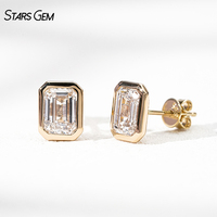 Boucles d'oreilles Starsgem 1,0 ct*2 en or massif 14 carats avec diamants de laboratoire taille émeraude, sertis clos, bijoux pour femme