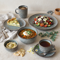 EKA Nordic Luxury New Bone China Embossed Floral Dinnerware Set Soup Bowl Dessert Plate Salad Plate Coffe Mug Wedding Party